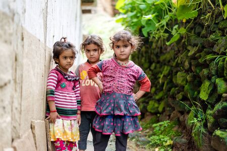 Kullu, Himachal Pradesh, India - September 02, 2018 : Photo of Himachali children in village