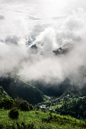 Mountain in the cloud and fog, Himachal, Indiaの写真素材