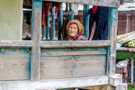 Kullu, Himachal Pradesh, India - September 01, 2018 : Photo of beautiful senior woman in himalaya, sainjのeditorial素材