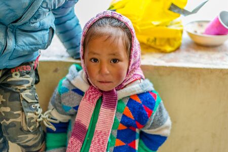 Spiti, Himachal Pradesh, India - March 24, 2019 : Photo of girl in spiti valleyのeditorial素材