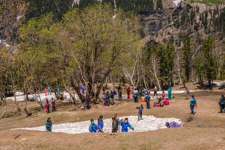 Manali, Himachal Pradesh, India - May 01, 2019 : Tourist enjoying in gulaba. Road to Rohtang pass in himalayas, indiaのeditorial素材
