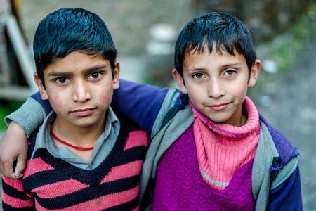 Kullu, Himachal Pradesh, India - February 04, 2019 : Photo of himalayan kid in Indiaのeditorial素材