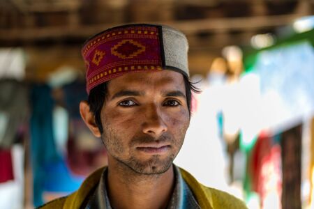 Kullu, Himachal Pradesh, India - April 01, 2019 : Portrait himachali boy on the street in Himalayan village, India -のeditorial素材
