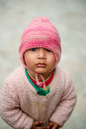 Kullu, Himachal Pradesh, India - February 05, 2019 : Photo of A Himalayan Boy in Himalayas - Indiaのeditorial素材