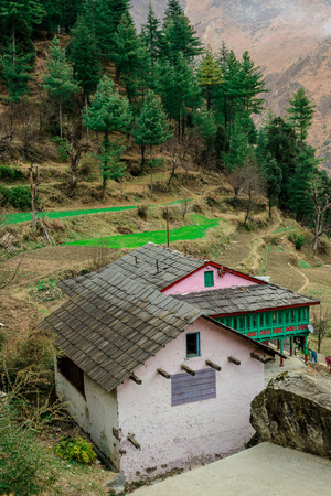 traditional house in indian village in autumn in himalayas - Indiaの写真素材