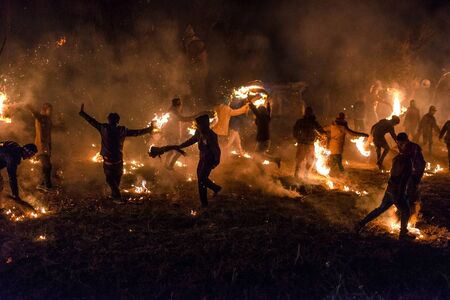 Kullu, Himachal Pradesh, India - December 07, 2018 : Traditional Diwali celebration in mountains in local style -のeditorial素材