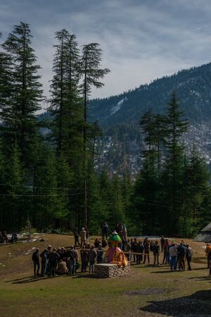 Kullu, Himachal Pradesh, India - February 13, 2018 : Local People doing worship local God Devta in Himalayas -のeditorial素材
