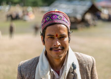 Kullu, Himachal Pradesh, India - February 13, 2018 : An unidentified himachali man in himalayasのeditorial素材