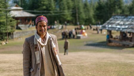 Kullu, Himachal Pradesh, India - February 13, 2018 : An unidentified himachali man in himalayasのeditorial素材
