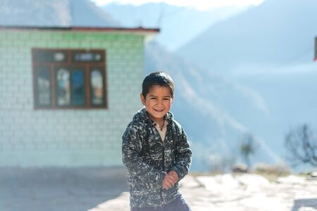 Kullu, Himachal Pradesh, India - December 08 2018 : Photo of himalayan kids in mountain, Himalayan...