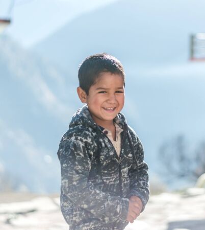 Kullu, Himachal Pradesh, India - December 08 2018 : Photo of himalayan kids in mountain, Himalayan peopleのeditorial素材