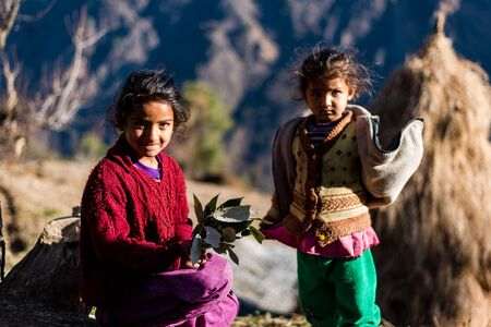 Kullu, Himachal Pradesh, India - January 17, 2019 : Portrait of Girl in mountain Himalayan peopleのeditorial素材