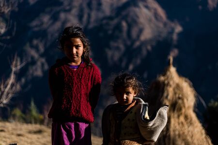 Kullu, Himachal Pradesh, India - January 17, 2019 : Portrait of Girl in mountain Himalayan peopleのeditorial素材