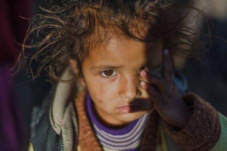 Kullu, Himachal Pradesh, India - January 17, 2019 : Portrait of Girl in mountain Himalayan peopleのeditorial素材