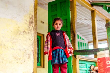 Kullu, Himachal Pradesh, India - January 17, 2019 : Portrait of Girl in mountain Himalayan peopleのeditorial素材
