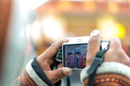 Spiti, Himachal Pradesh, India - March 24, 2019 : Tibetan buddhist lamas mask dance festival in himalyas -のeditorial素材