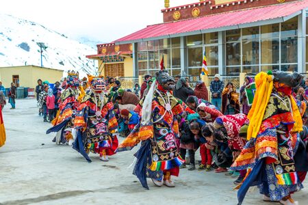 Spiti, Himachal Pradesh, India - March 24, 2019 : Traditional Mask Dance Festival in Spiti Valleyのeditorial素材