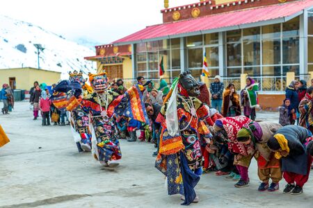 Spiti, Himachal Pradesh, India - March 24, 2019 : Traditional Mask Dance Festival in Spiti Valleyのeditorial素材