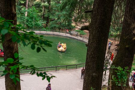 Manali, Himachal Pradesh, India - May 07, 2019 : Photo of Tourist enjoying boat ride in van vihar national park in himalayasのeditorial素材