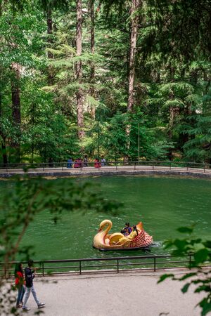 Manali, Himachal Pradesh, India - May 07, 2019 : Tourist enjoying boat ride in van vihar national park in himalayasのeditorial素材