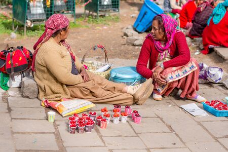 Manali, Himachal Pradesh, India - May 27, 2019 : Local Seller at Hidimda Devi Temple in Manali, Himachal Pradesh, Indiaのeditorial素材