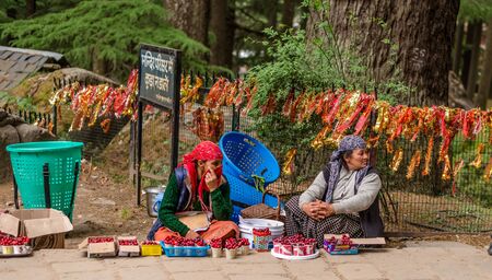 Manali, Himachal Pradesh, India - May 27, 2019 : Local Seller at Hidimda Devi Temple in Manali, Himachal Pradesh, Indiaのeditorial素材