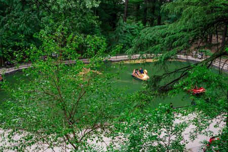 Manali, Himachal Pradesh, India - May 07, 2019 : Photo of Tourist enjoying boat ride in van vihar national park in himalayasのeditorial素材