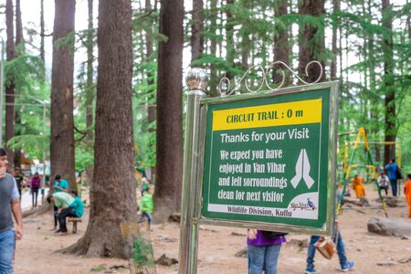 Manali, Himachal Pradesh, India - May 07, 2019 : Sign board in van vihar national park in himalayas -のeditorial素材