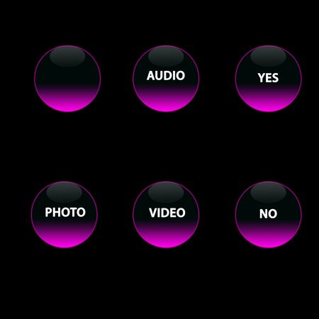 six  pink neon buttons on the  black backgroundの写真素材