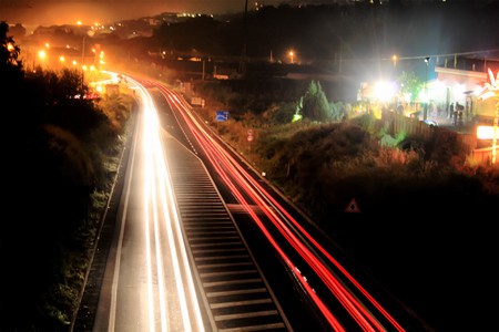 the highway in the night in Sicilyの写真素材