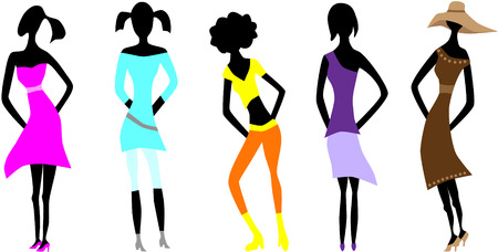 Piture of 5 momen in different dressesのイラスト素材