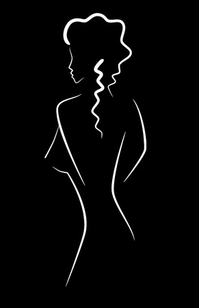 Picture of white silhouette of a girl on black backgroundのイラスト素材