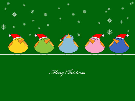 Vector picture of birds singing christmas songs on green backgroundのイラスト素材
