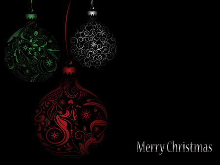 Vector picture of tree silhouette of christmas ball - green, red and silverのイラスト素材