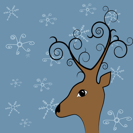 Vector picture about brown deer on blue backgroundのイラスト素材