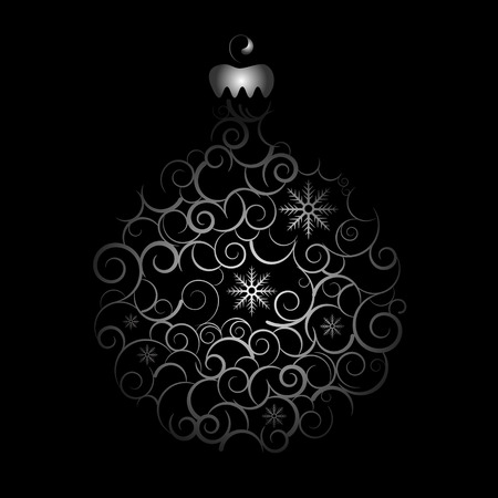 Vector picture of silver silhouette of christmas ball on black backgroundのイラスト素材