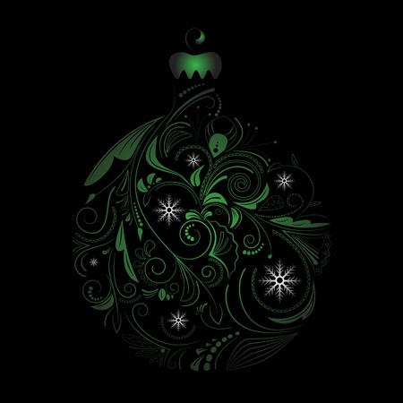  picture of green silhouette of christmas ball on black backgroundのイラスト素材