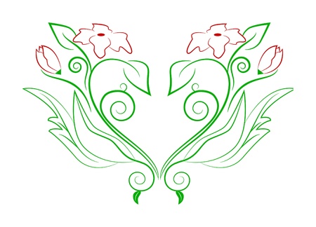   picture of green and red heart with floral ornamentのイラスト素材