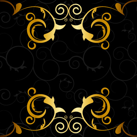 Vector picture of gold vintage frame on black background.のイラスト素材