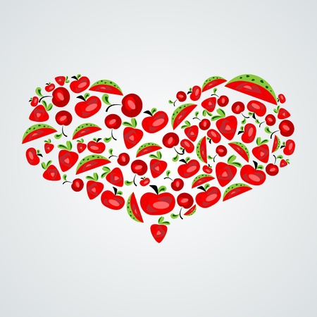 Vector picture with red abstract heart of fruitsのイラスト素材
