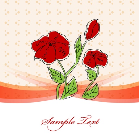 Vector vintage  greeting card with red flowersのイラスト素材