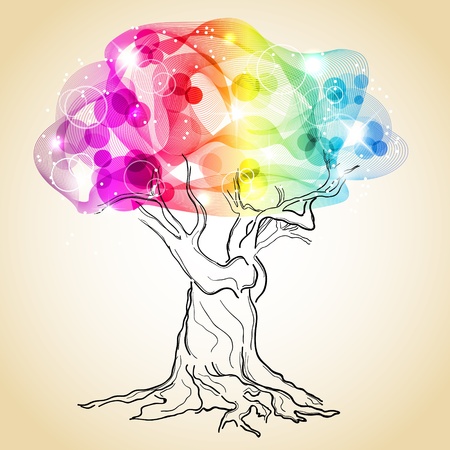   picture with multi colored tree and lightsのイラスト素材