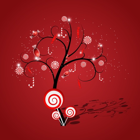 Black tree with different red candiesのイラスト素材