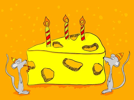 Hand drawn greeting card funny mouses and "cheesecake"のイラスト素材