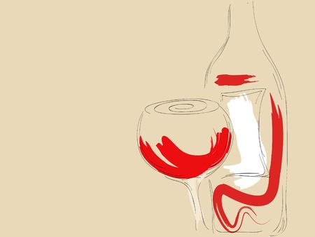 Abstract picture of wine bottle and glass on brown backgroundのイラスト素材