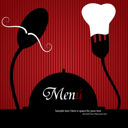 Vector menu pattern with spoon and fork on red backgroundのイラスト素材