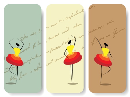 Vector set of backgrounds with silhouette of dancing girlsのイラスト素材