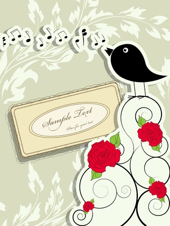 picture with cute singing bird and vintage frameのイラスト素材