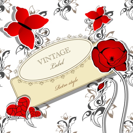 picture with flowers and red butterfliesのイラスト素材