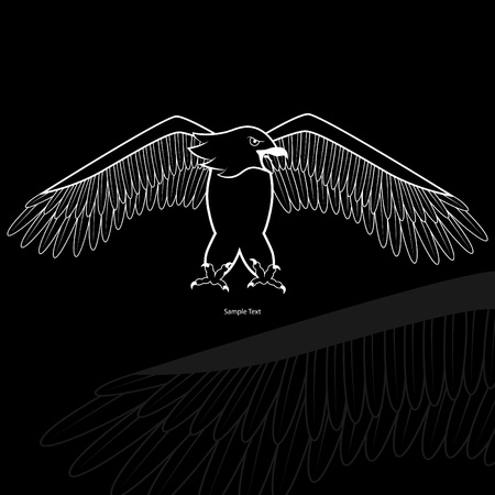 Vector picture with white eagle silhouette on black backgroundのイラスト素材